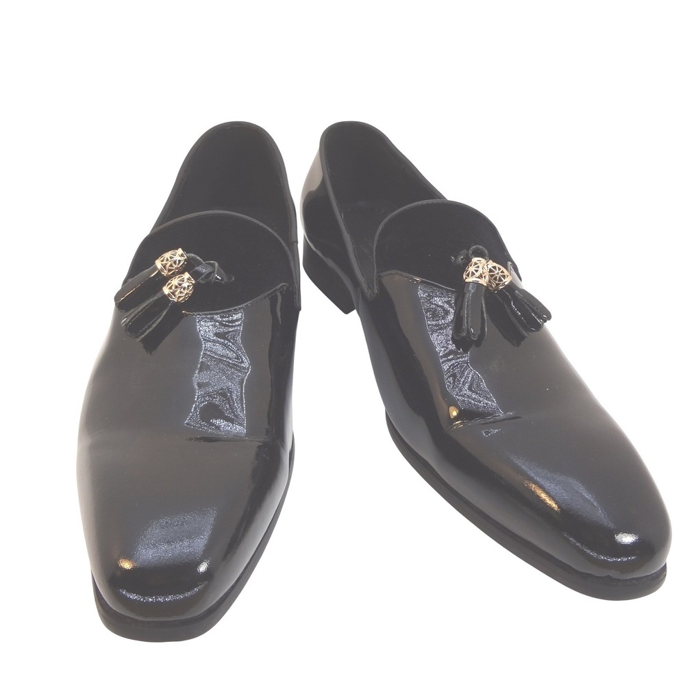 Moretti Gold Label Black Patent Leather Tassel Loafers Men Size 12